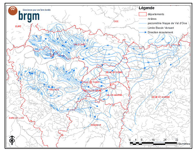 État piézométrique moyen de la nappe de l'éocène inférieur et moyen