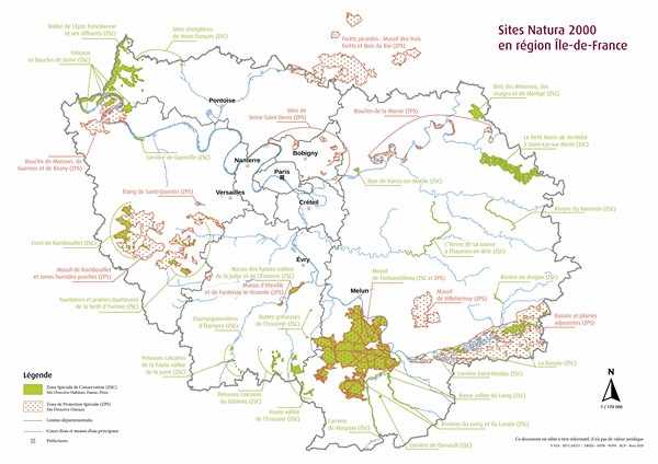 Carte officielle du réseau Natura 2000 en Île-de-France