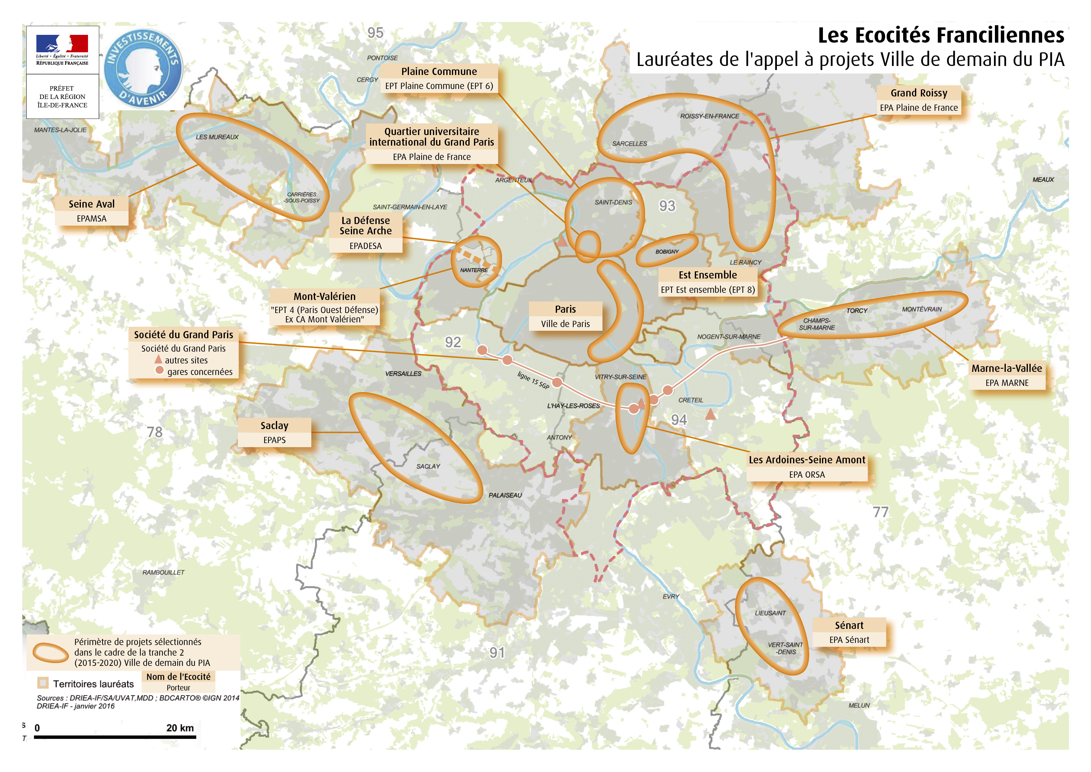 Carte des périmètres des 13 lauréats « Villes de Demain » Écocité 