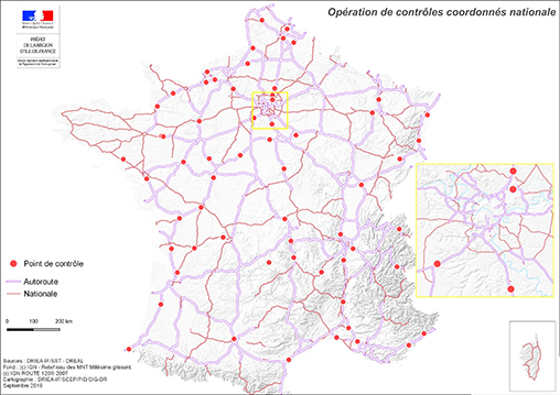 Carte des points de contrôles de l'opération nationale du 30/09/2019