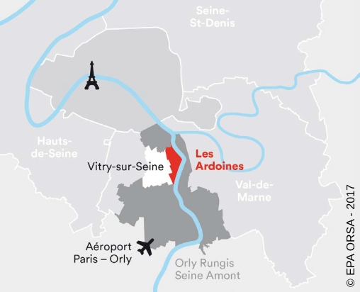 Localisation du secteur des Ardoines en Île-de-France