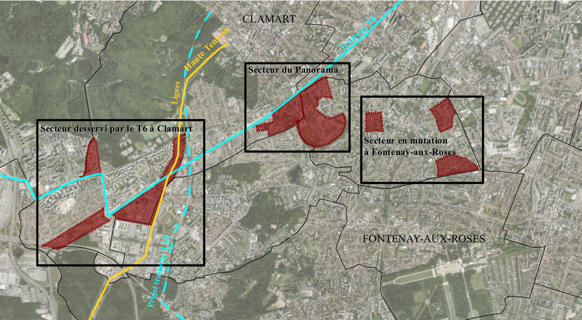 Secteurs des projets du Contrat d'Intérêt National intercommunal de Clamart et Fontenay-aux-Roses