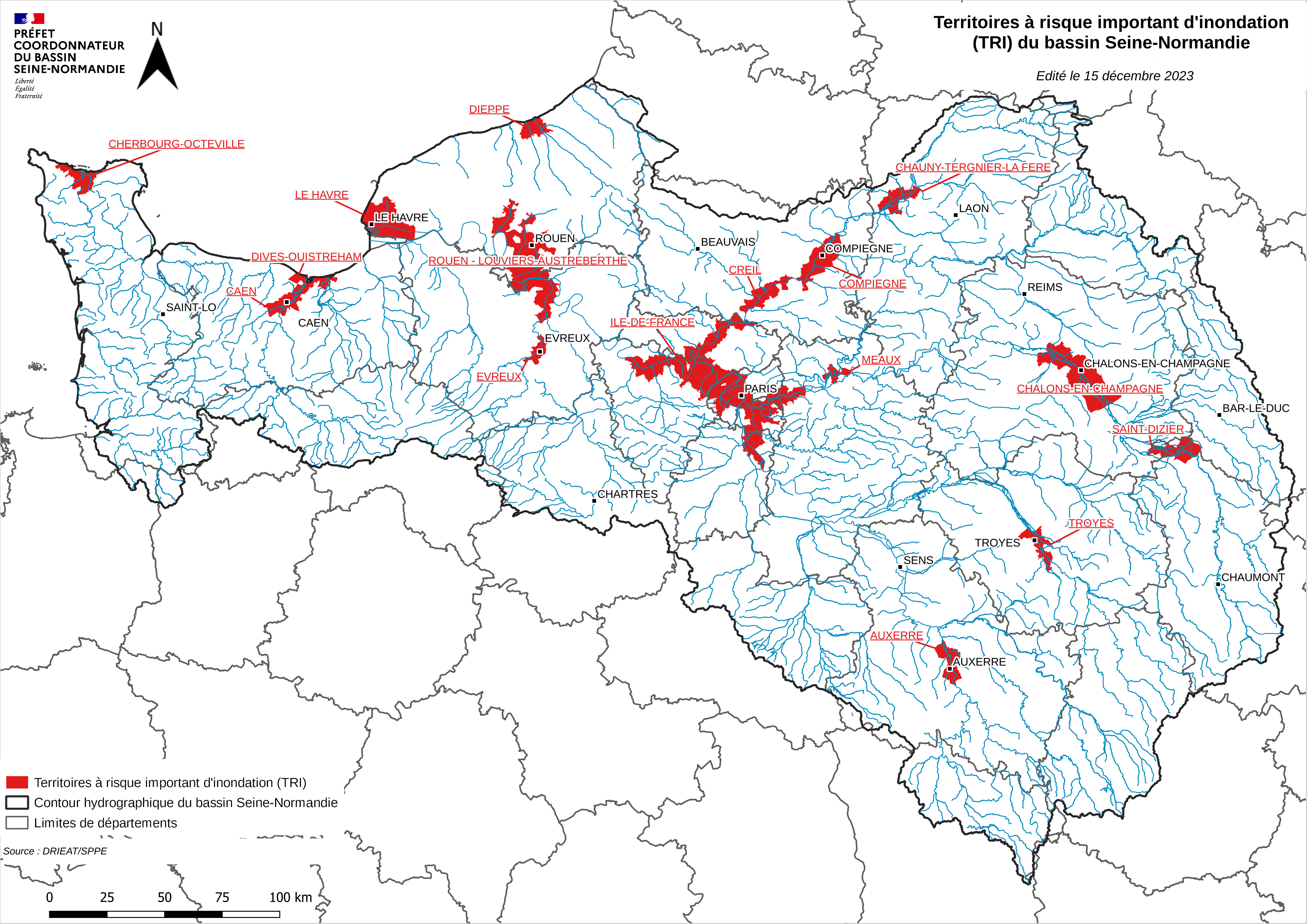 Carte des TRI du bassin Seine-Normandie - DRIEAT/SPPE 