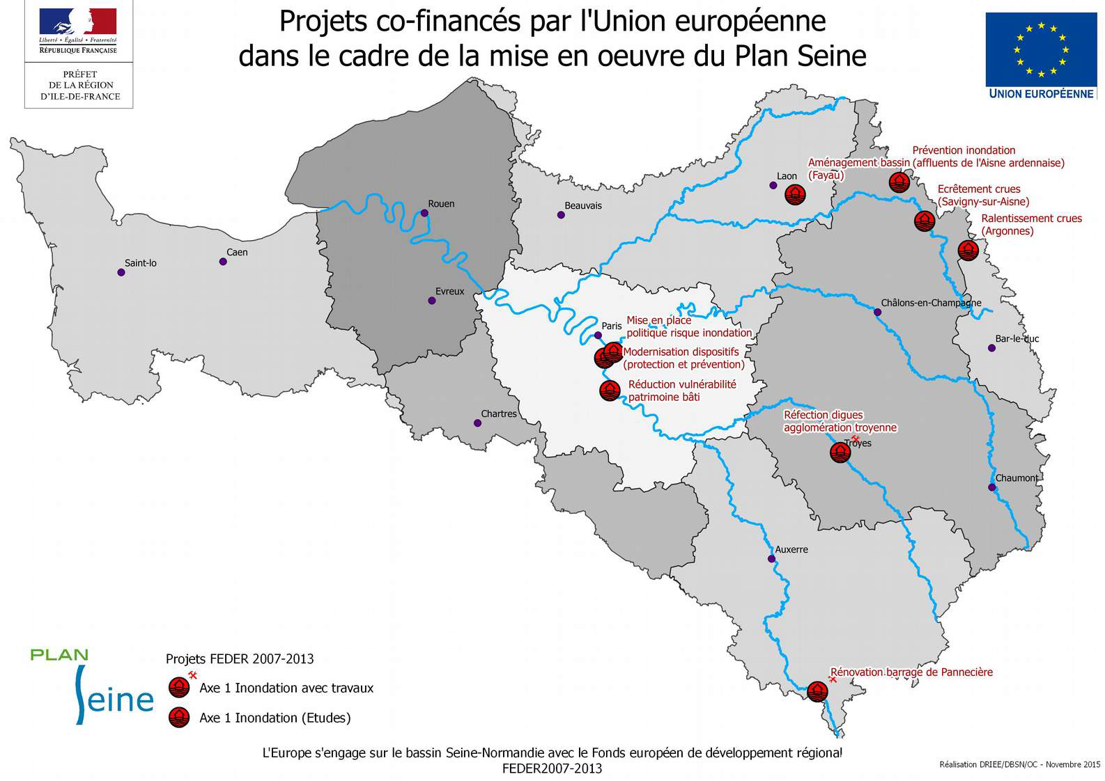 Implantation géographique des projets de l'axe Inondation
