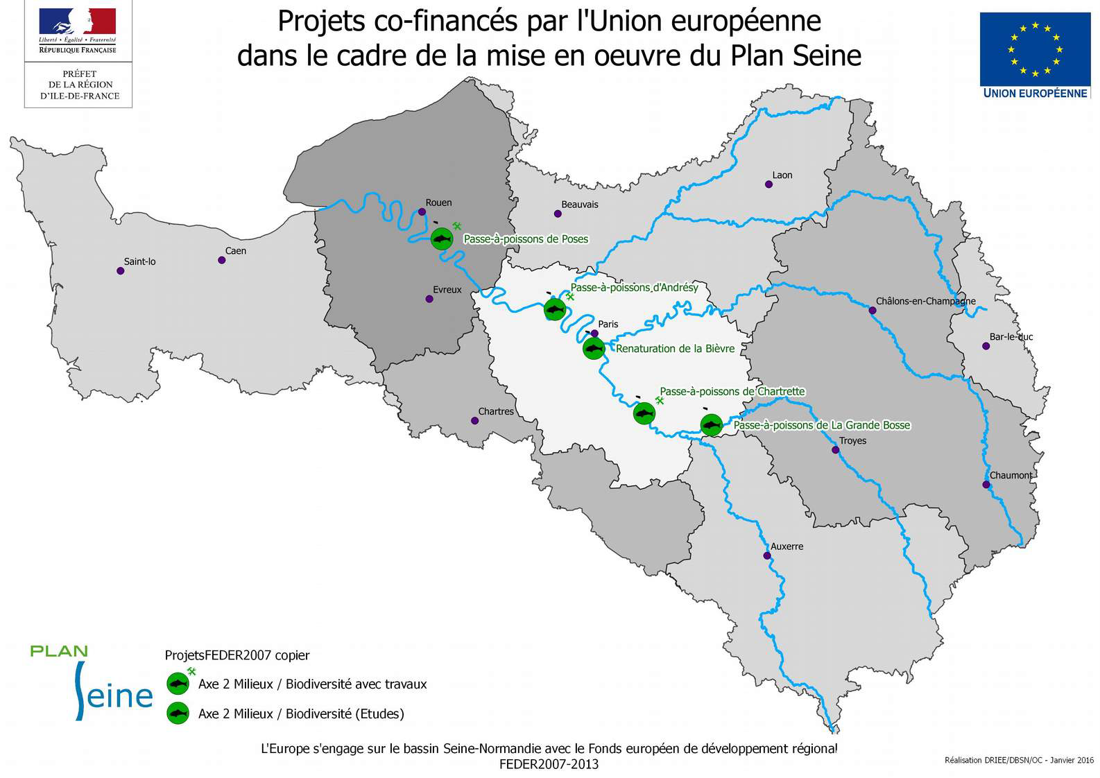 Implantation géographique des projets de l'axe Biodiversité