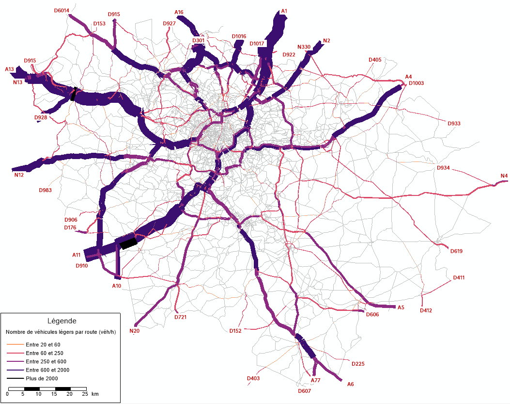 Carte 1 : Voitures en échange ou transit en Île-de-France