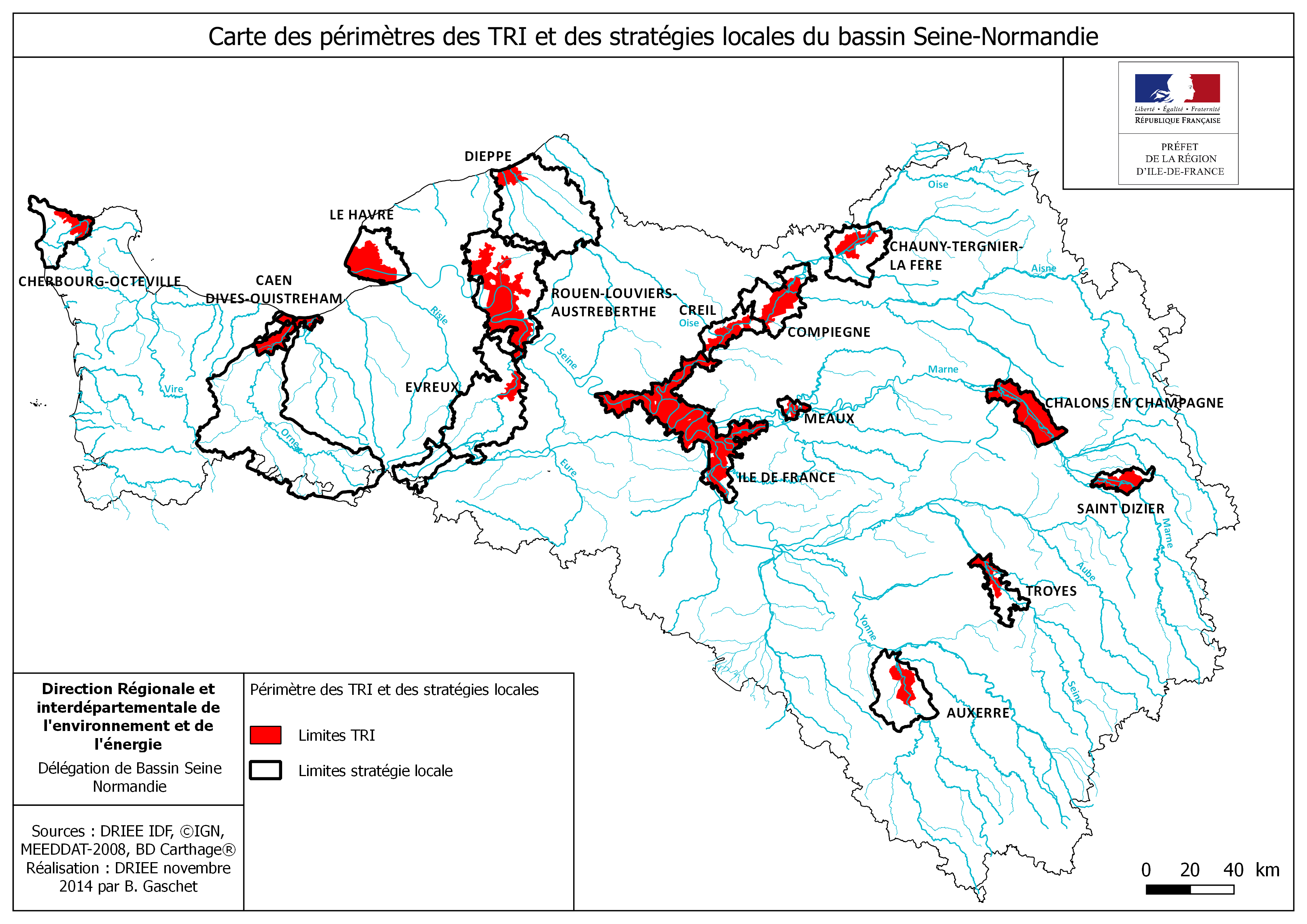Carte des périmètres des TRI et des Stratégies Locales - décembre 2014