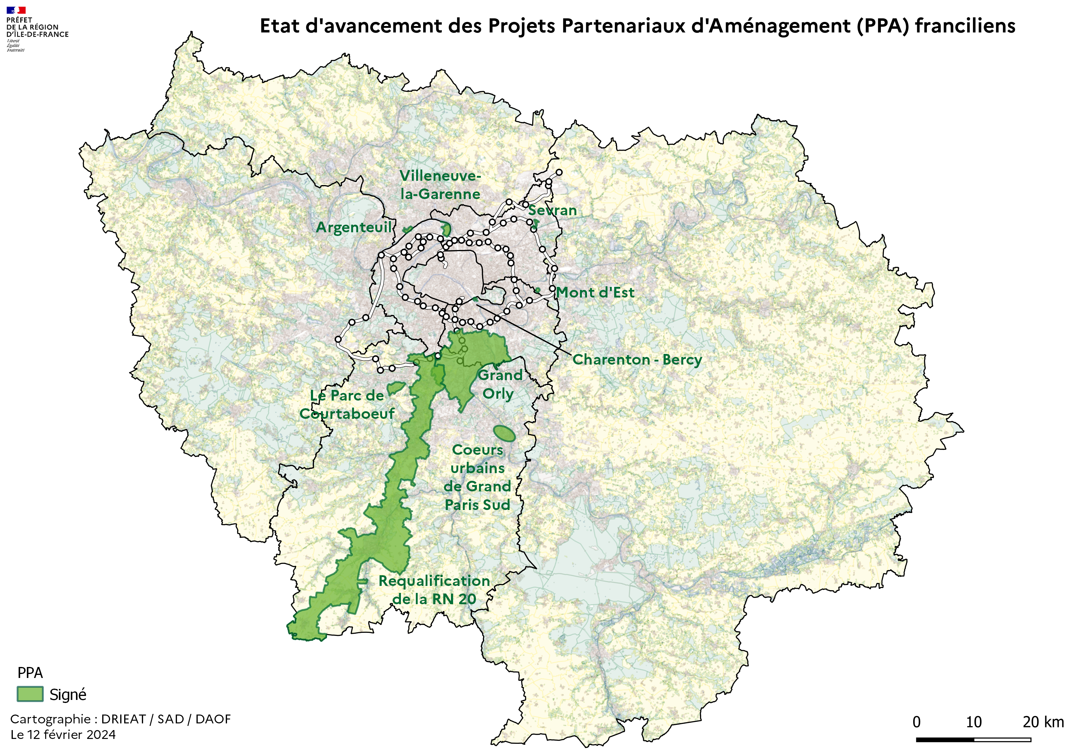 Carte des PPA franciliens - février 2024