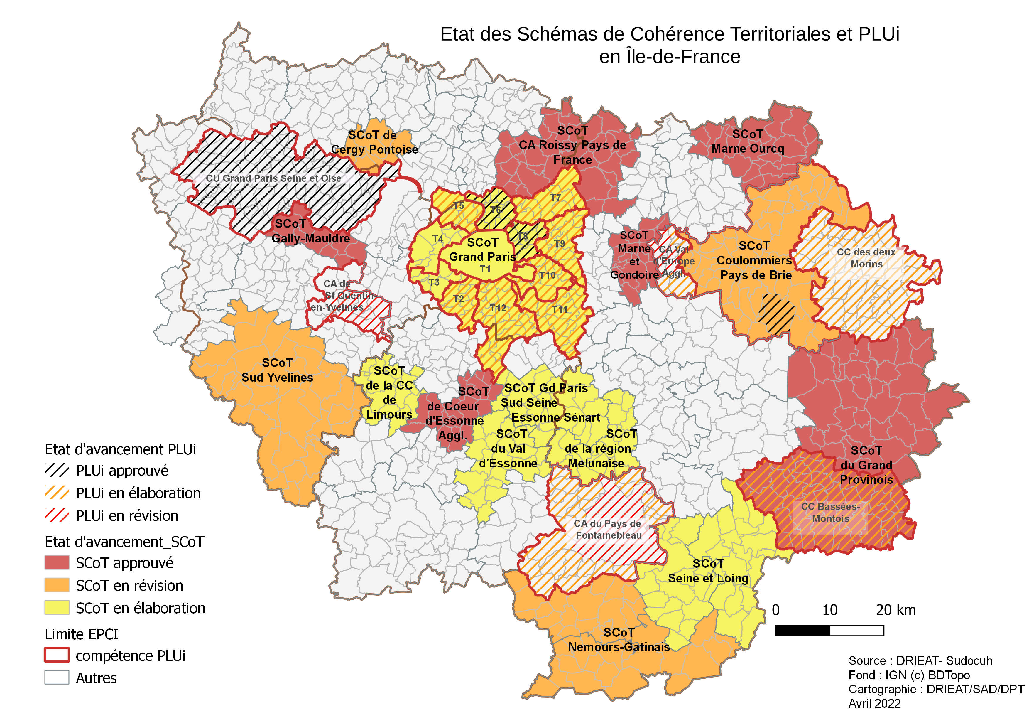 Etat des schémas de cohérence territoriales et PLUi en IDF