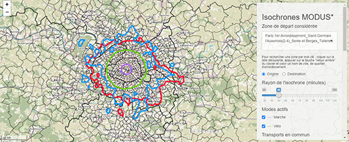 Visualisation de l'application Isochrones Modus